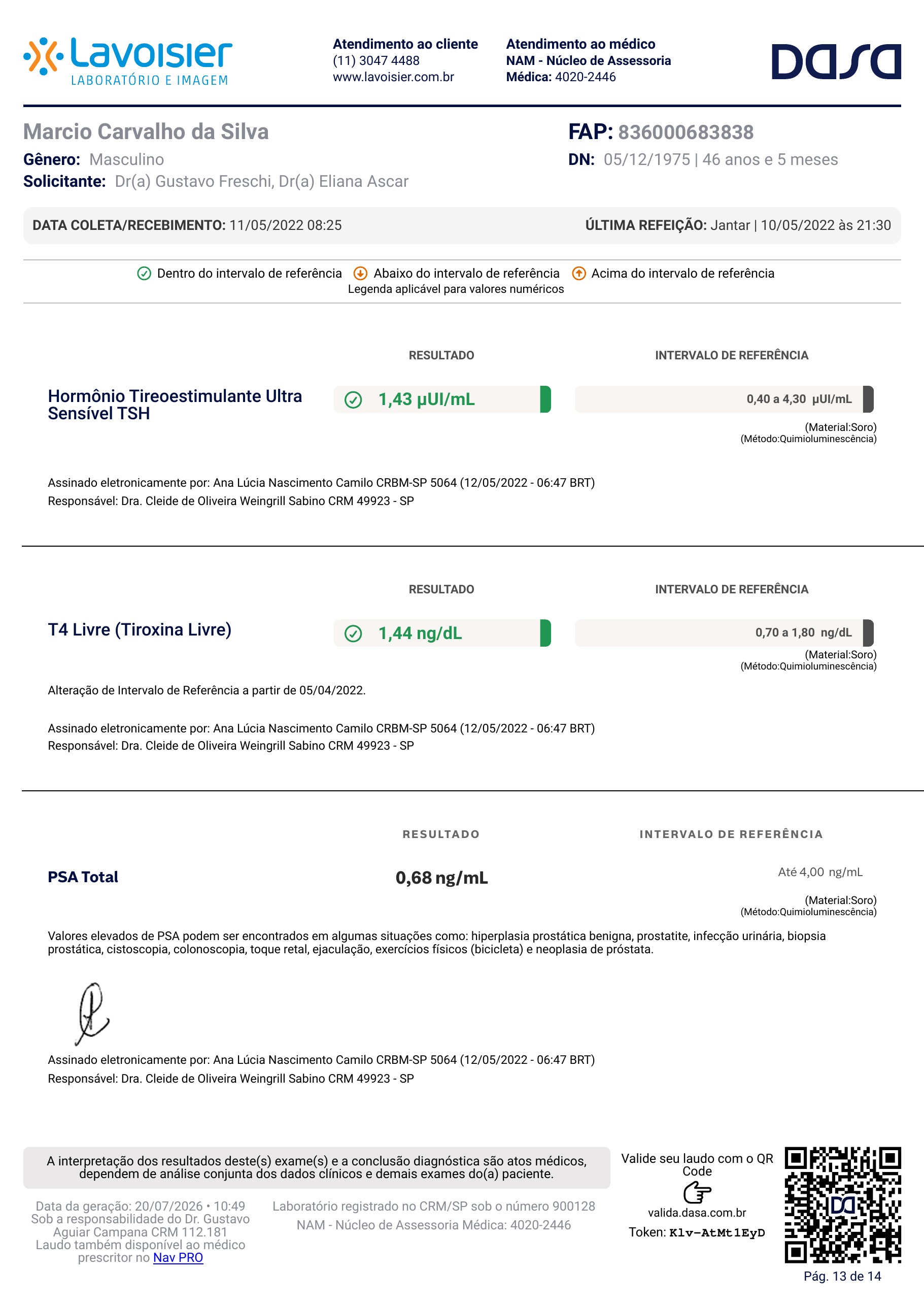Pagina 13 de 14 do laudo Laudo laboratorial completo