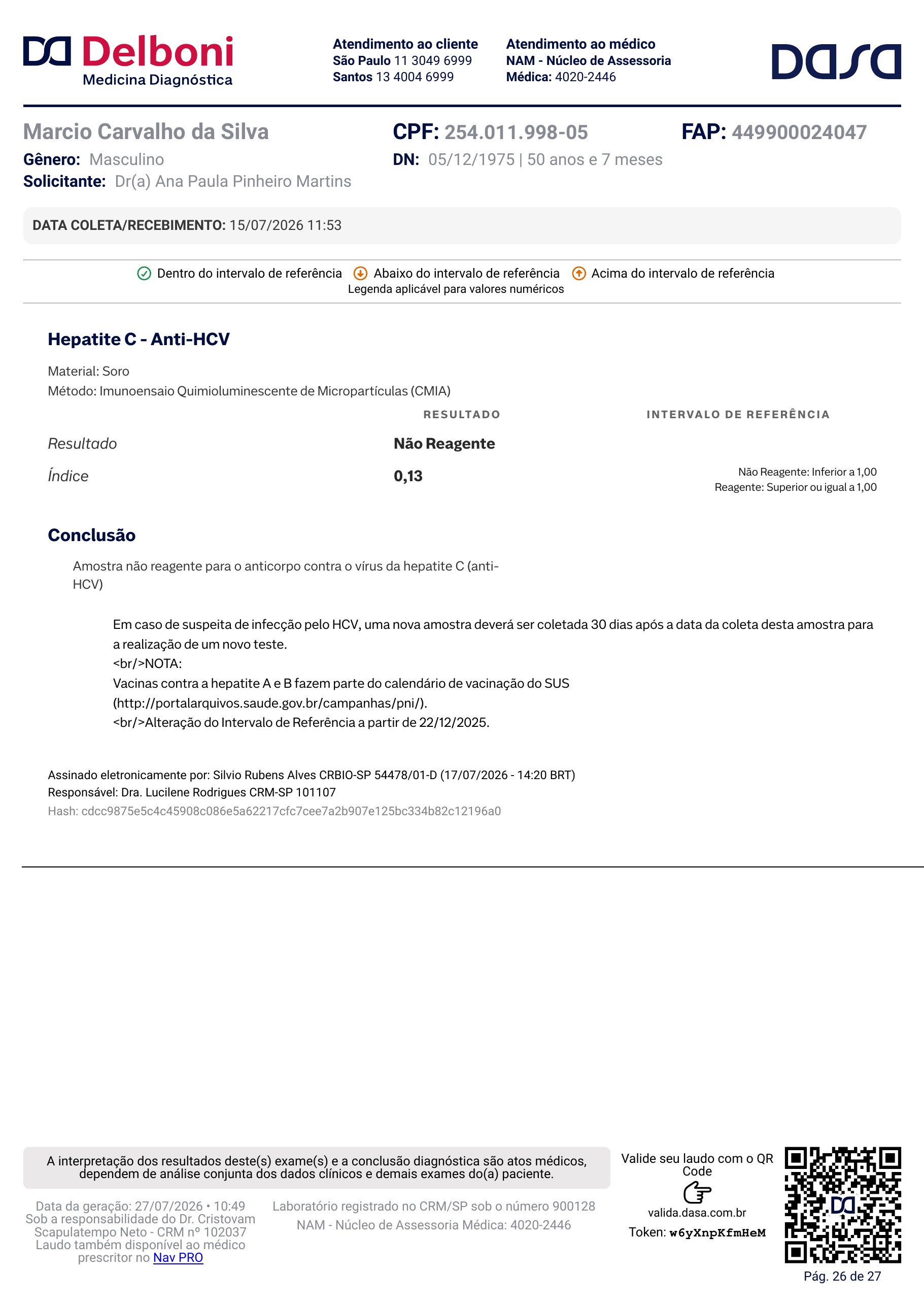 Pagina 26 de 27 do laudo Laudo laboratorial completo