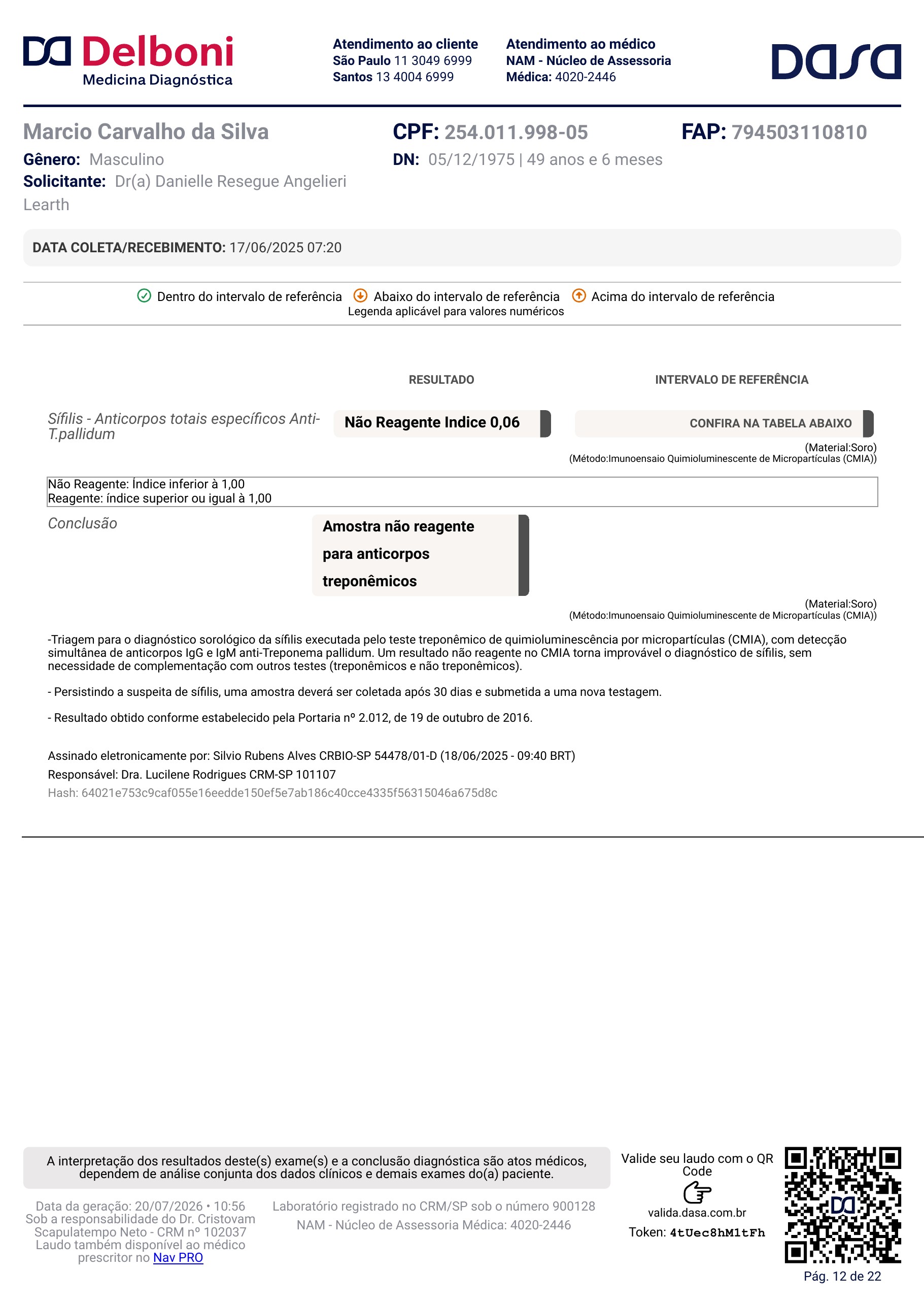 Pagina 12 de 22 do laudo Laudo laboratorial completo