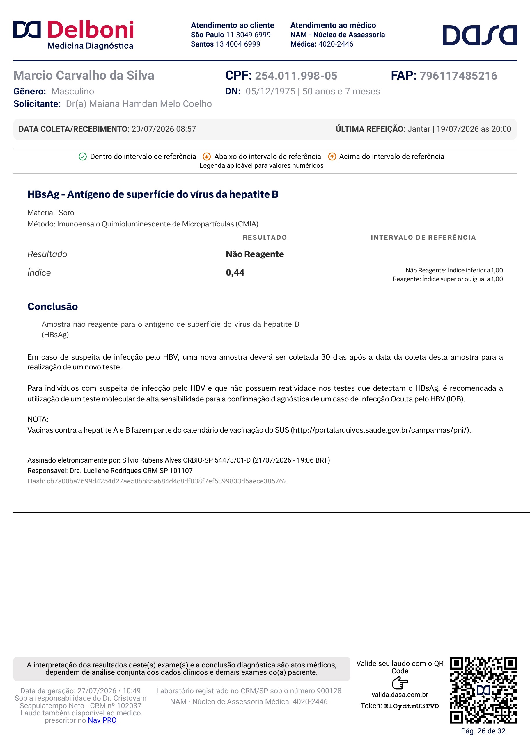 Pagina 26 de 32 do laudo Laudo laboratorial completo