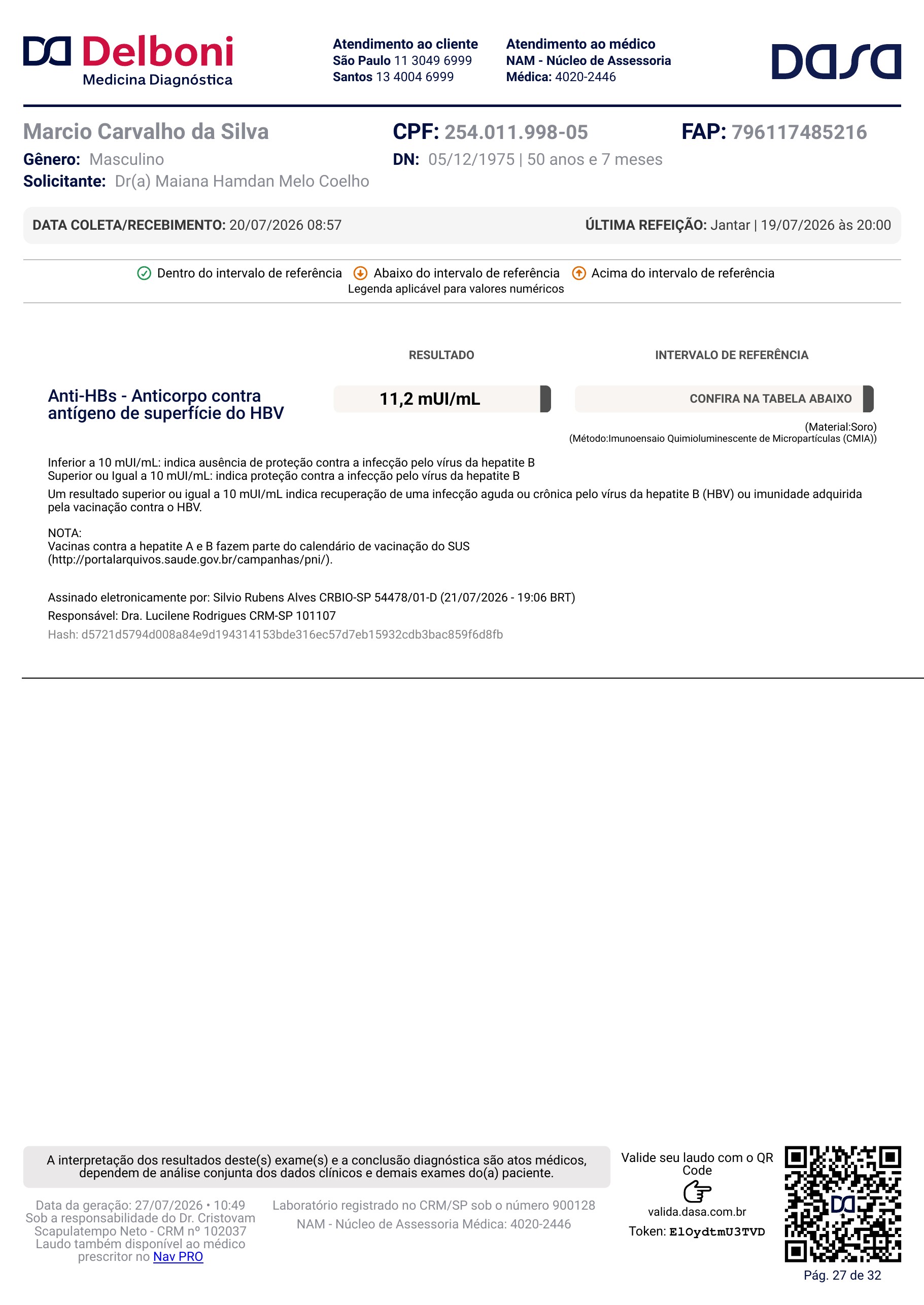 Pagina 27 de 32 do laudo Laudo laboratorial completo