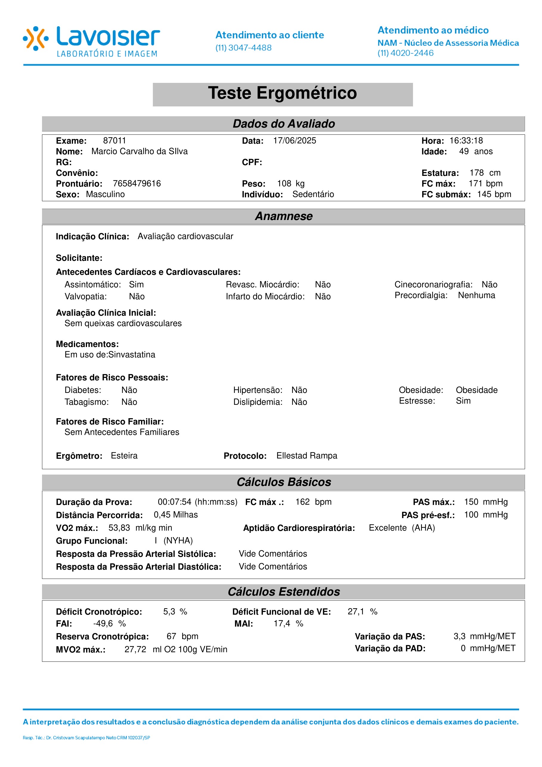 Pagina 2 de 10 do laudo Teste ergometrico em esteira