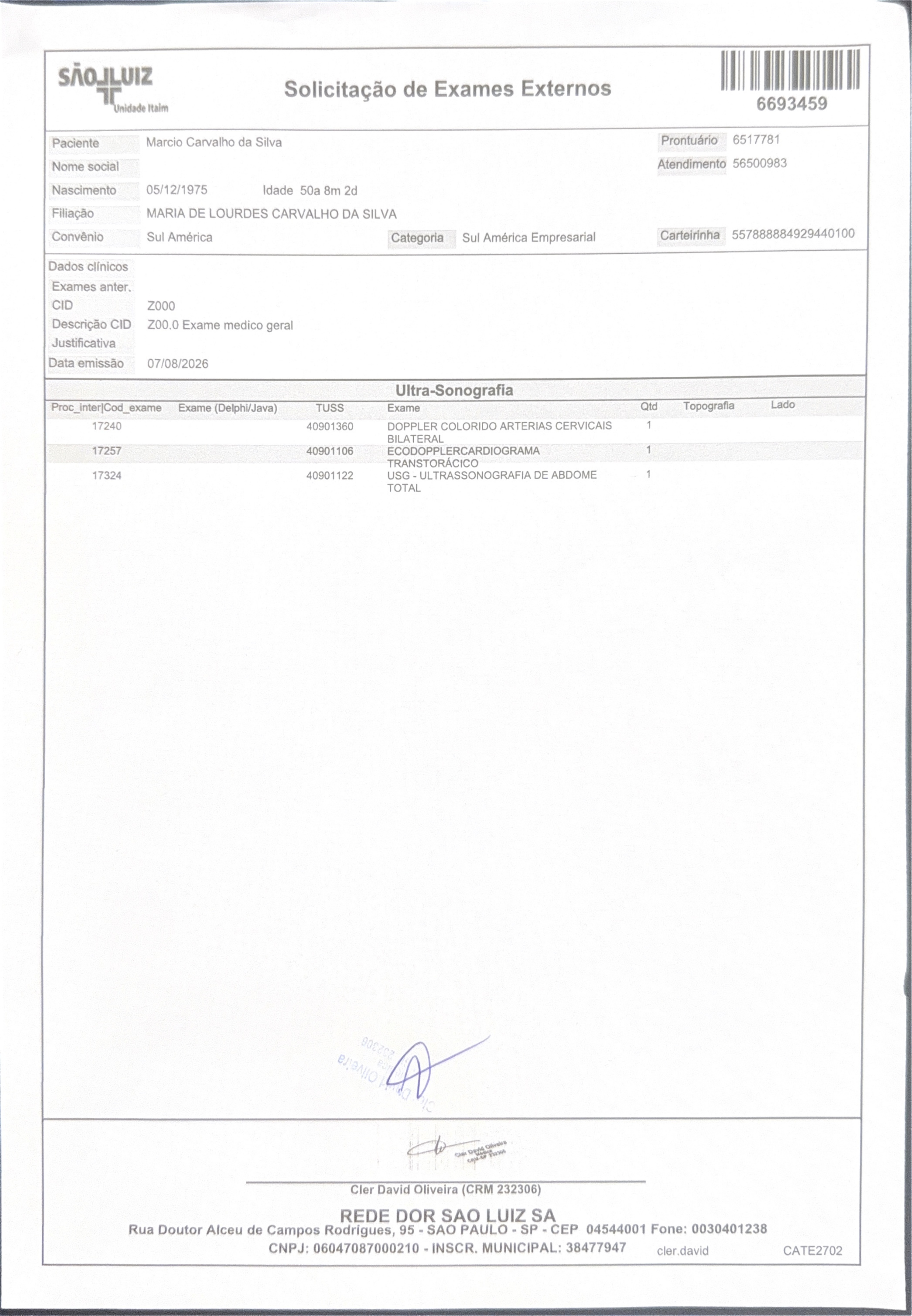 Pagina 1 de 4 do laudo Consulta - Cardiologia