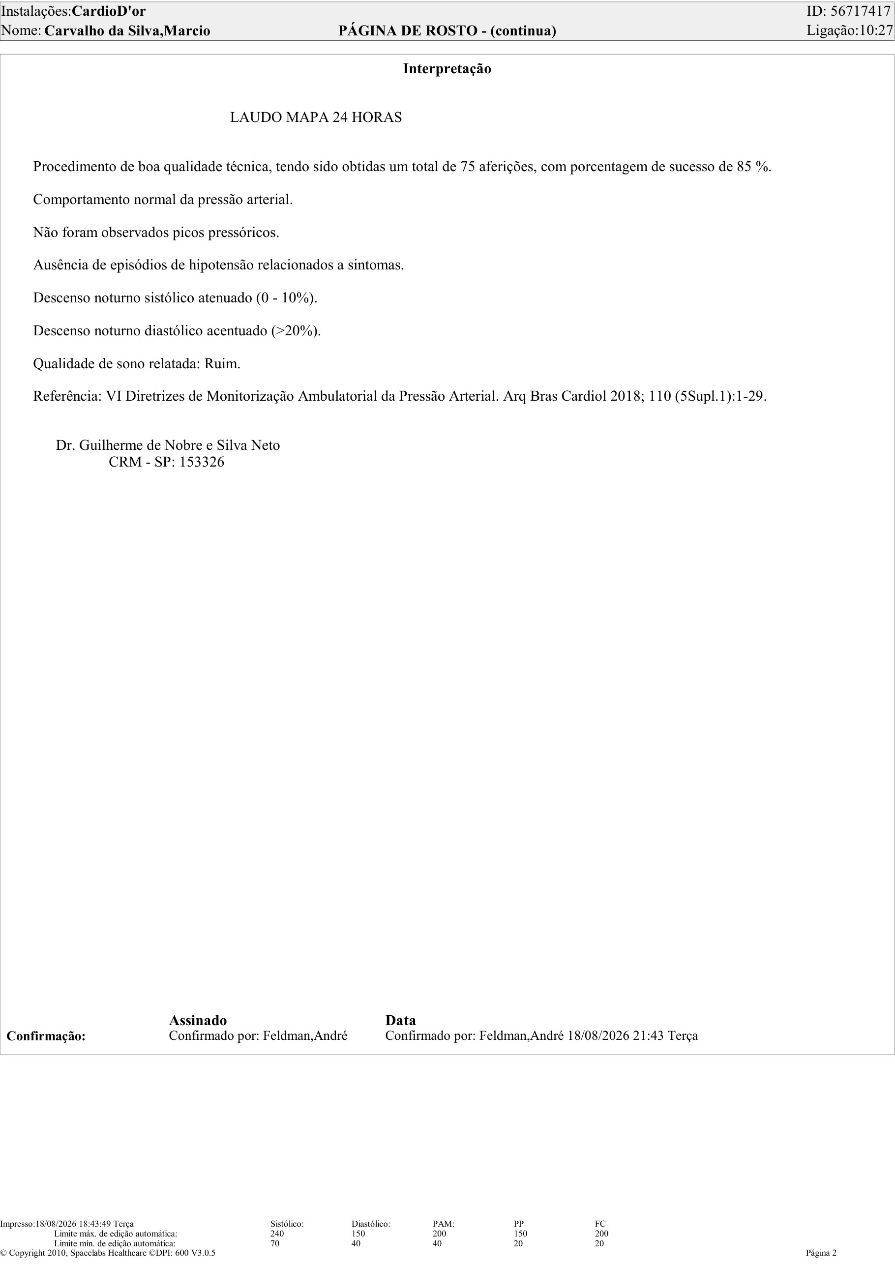 Pagina 2 de 5 do laudo MAPA de pressao arterial 24 horas