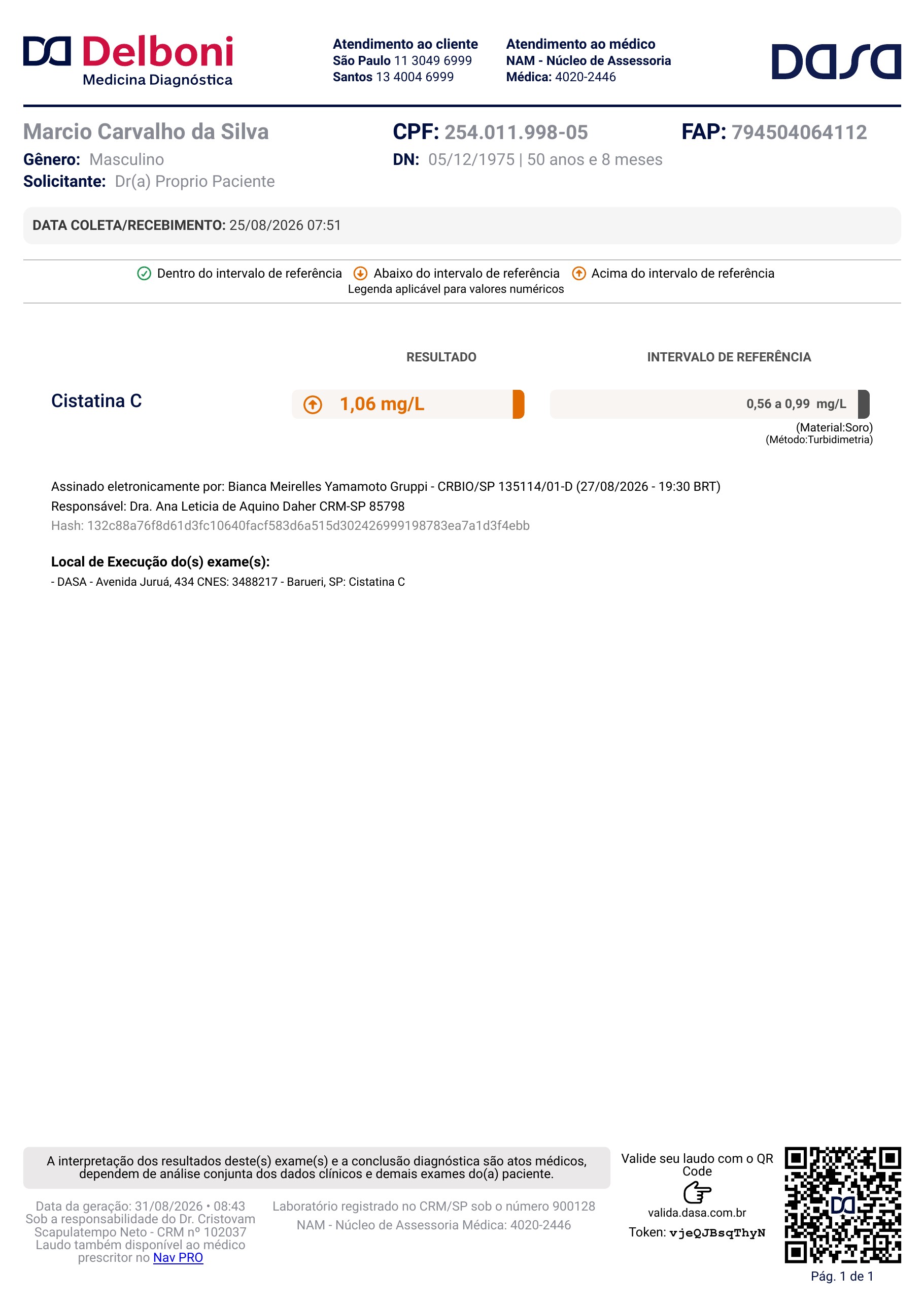 Pagina 1 de 1 do laudo Cistatina C