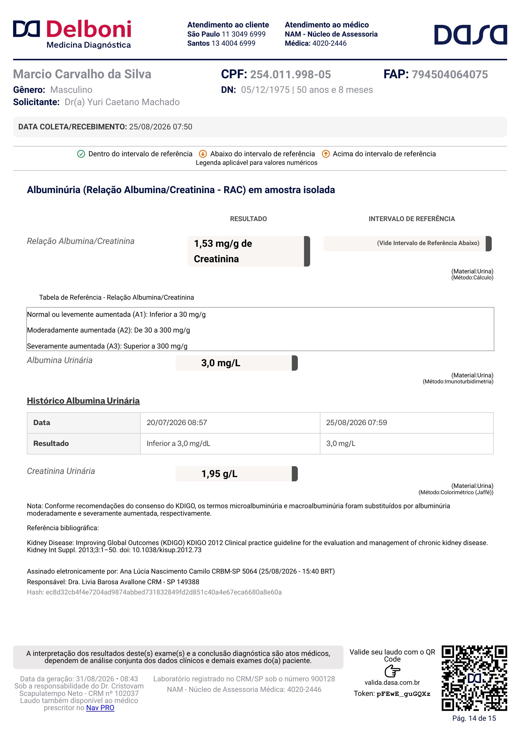 Pagina 14 de 15 do laudo Laudo laboratorial completo