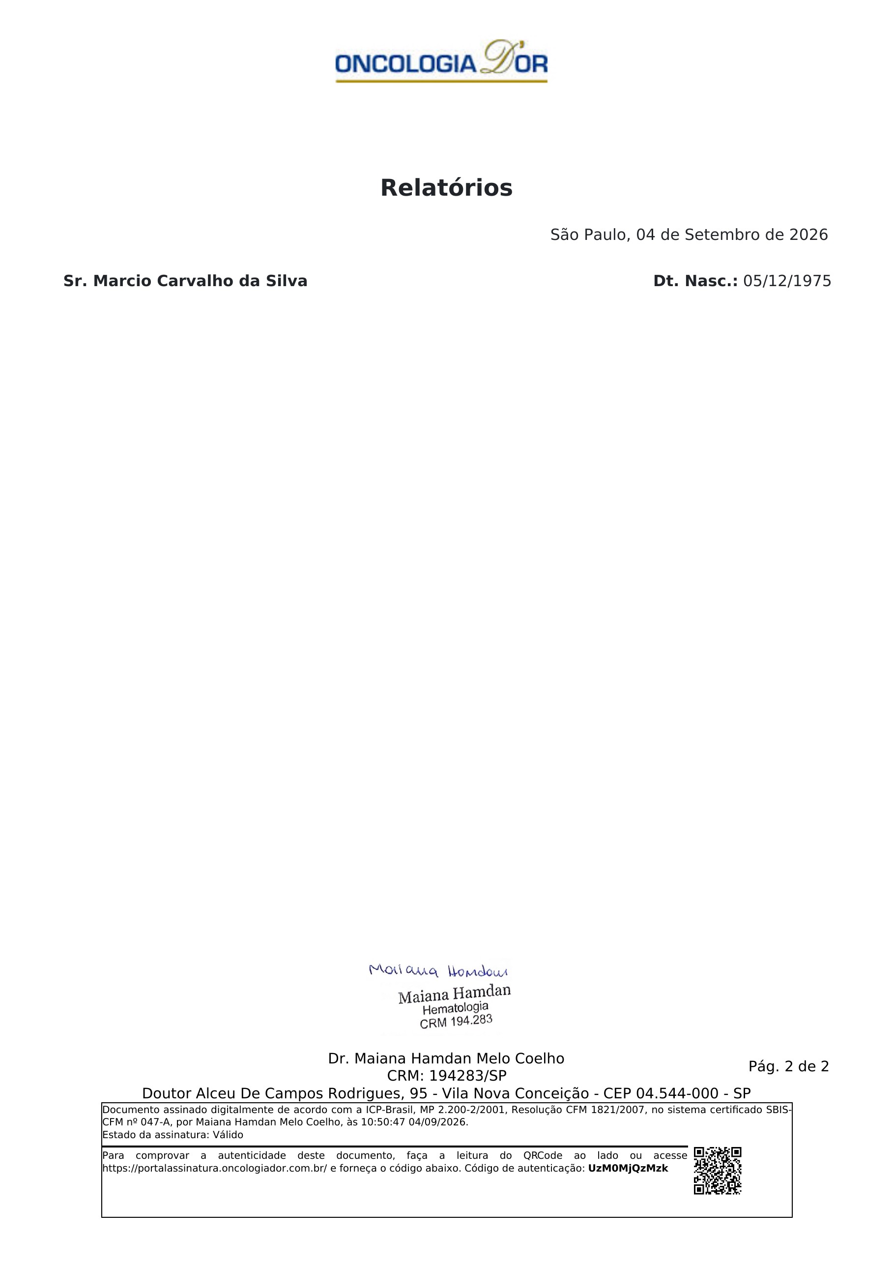 Pagina 2 de 2 do laudo Consulta - Hematologia
