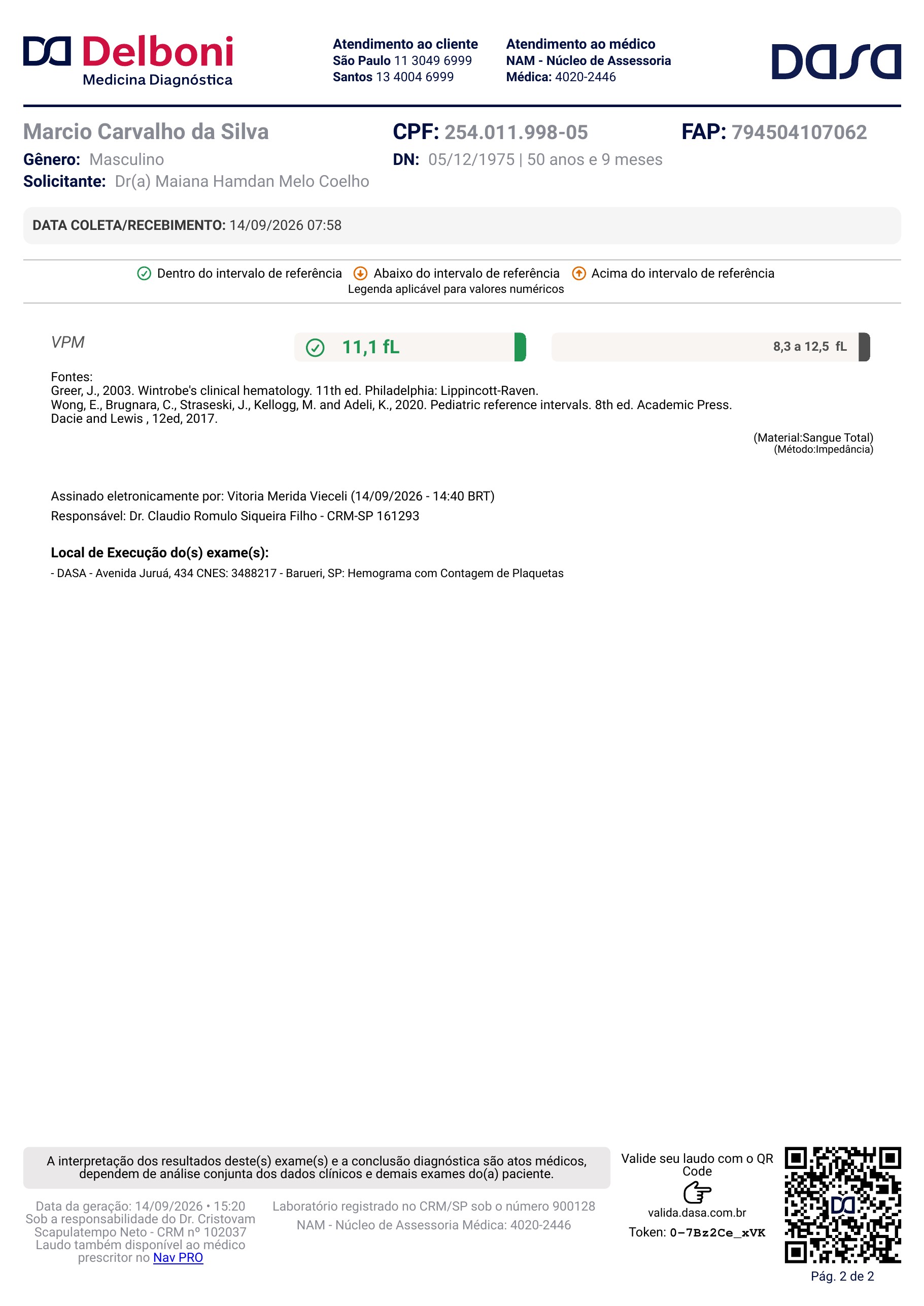 Pagina 2 de 2 do laudo Laudo laboratorial completo