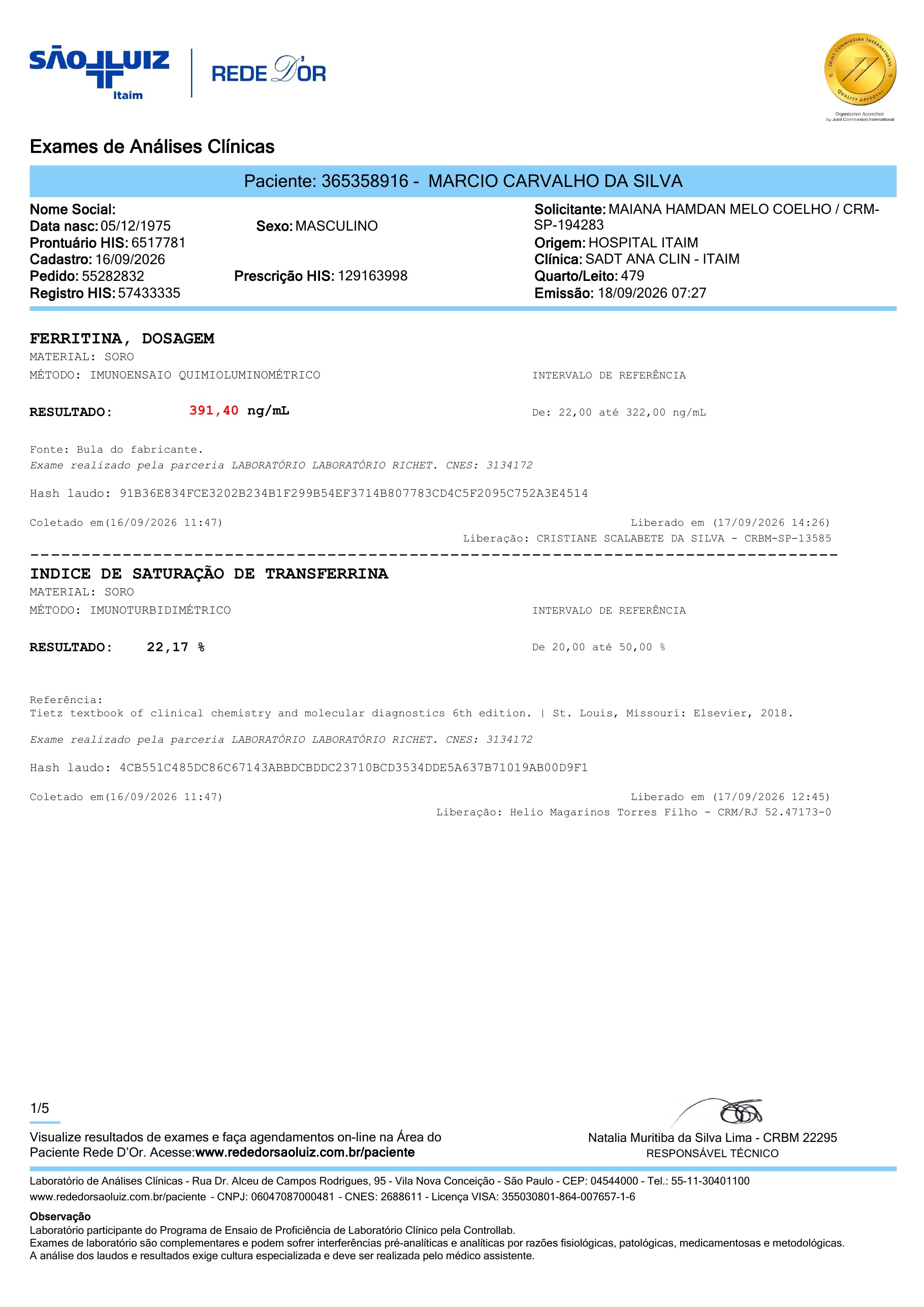Pagina 1 de 5 do laudo Laudo laboratorial completo