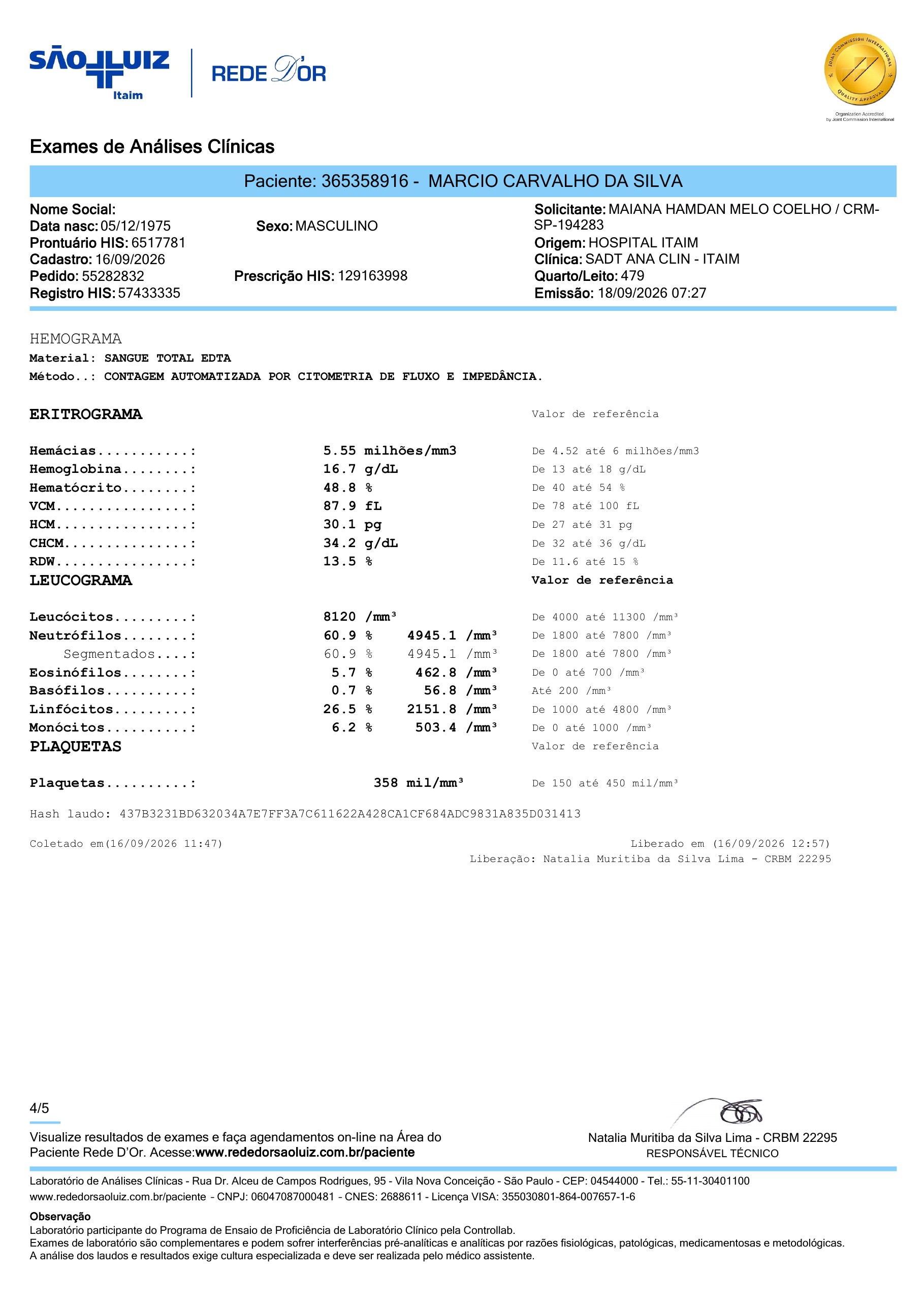 Pagina 4 de 5 do laudo Laudo laboratorial completo