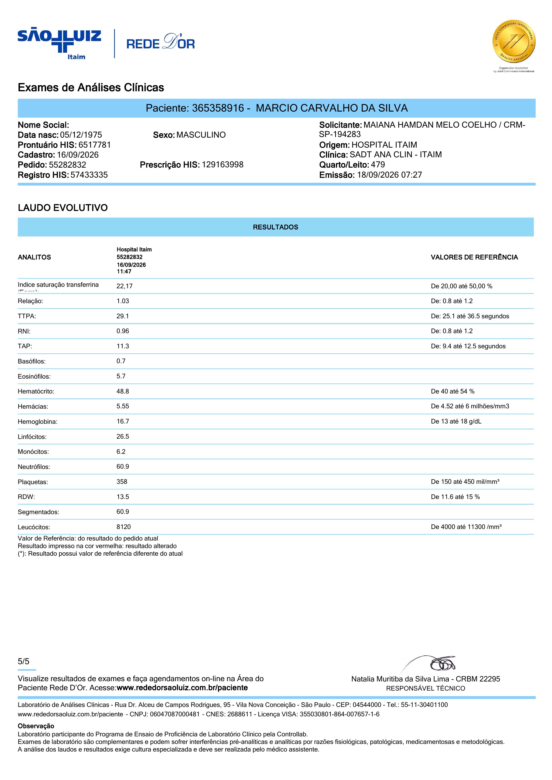 Pagina 5 de 5 do laudo Laudo laboratorial completo
