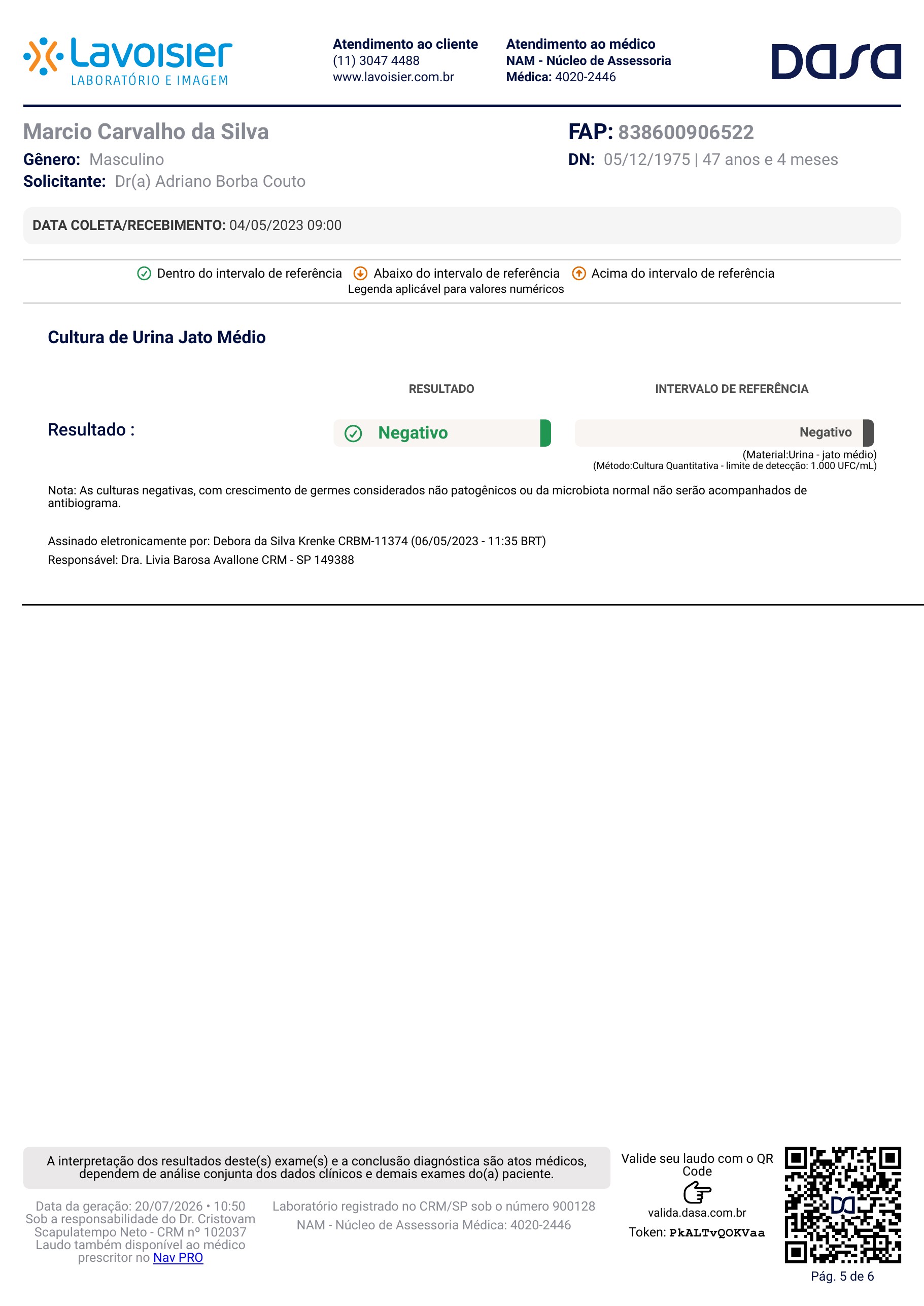 Pagina 5 de 6 do laudo Laudo laboratorial completo