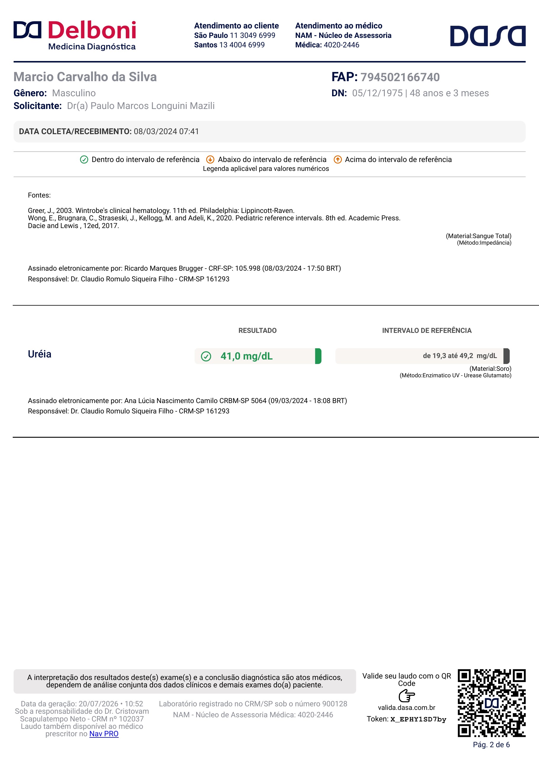 Pagina 2 de 6 do laudo Laudo laboratorial completo