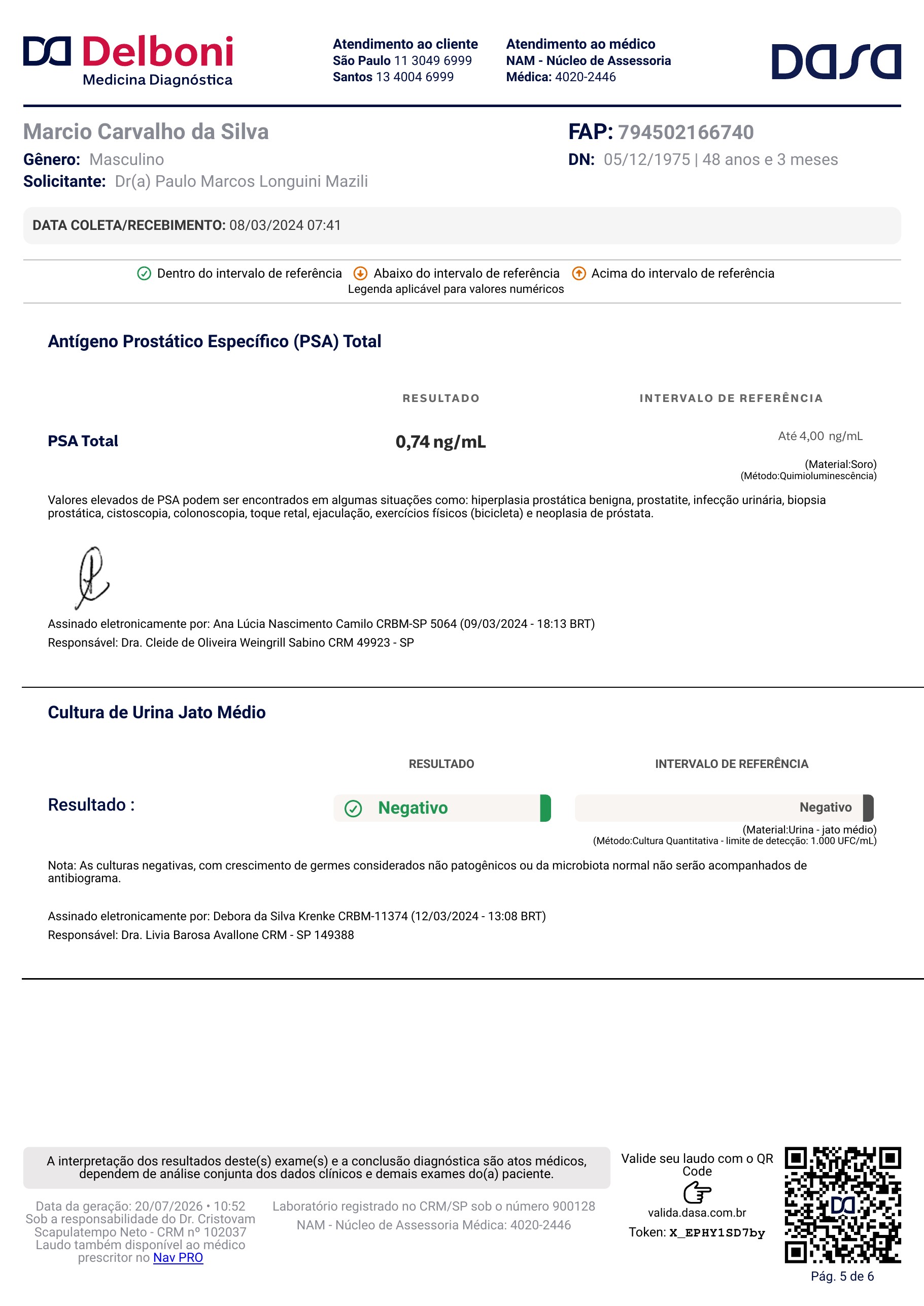 Pagina 5 de 6 do laudo Laudo laboratorial completo